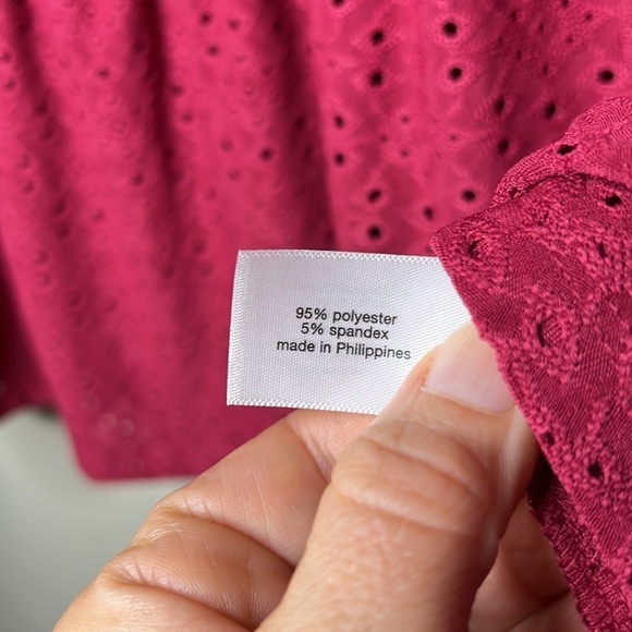 LANE BRYANT Pink Eyelet 3/4 Sleeve Square Neck Top Size 18/20 - Picture 9 of 16